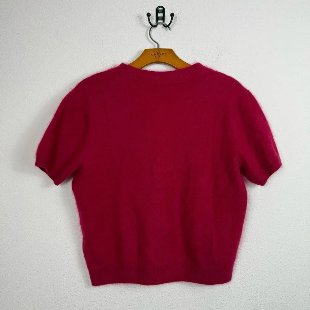 J.Crew Brushed cashmere short-sleeve cardigan Crimson Rouge Sz Small - Picture 7 of 7